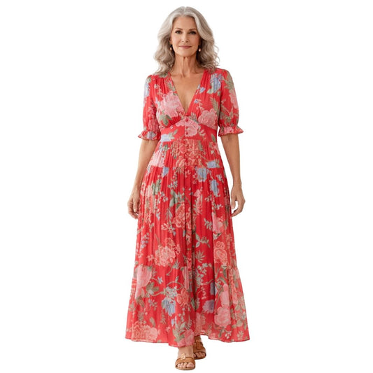 Camila | Vestido largo estampado con escote en V